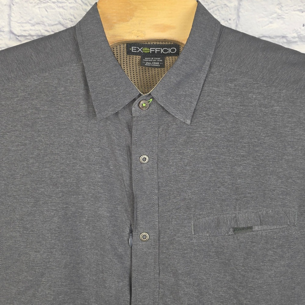 ExOfficio Men Gray Long Sleeve Button Up Travel Vented Hiking Shirt Size‎ 2XL